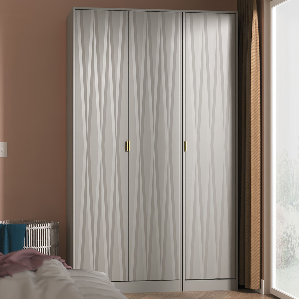 Crowndale Diamond 3 Door Dusk Grey Tall Wardrobe Ready Assembled Image 1