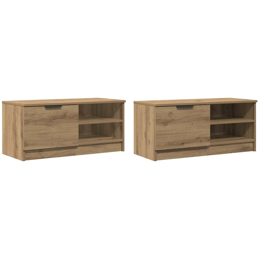 vidaXL Single Door 2 Shelf Artisan Oak TV Cabinet Set of 2 Image 2