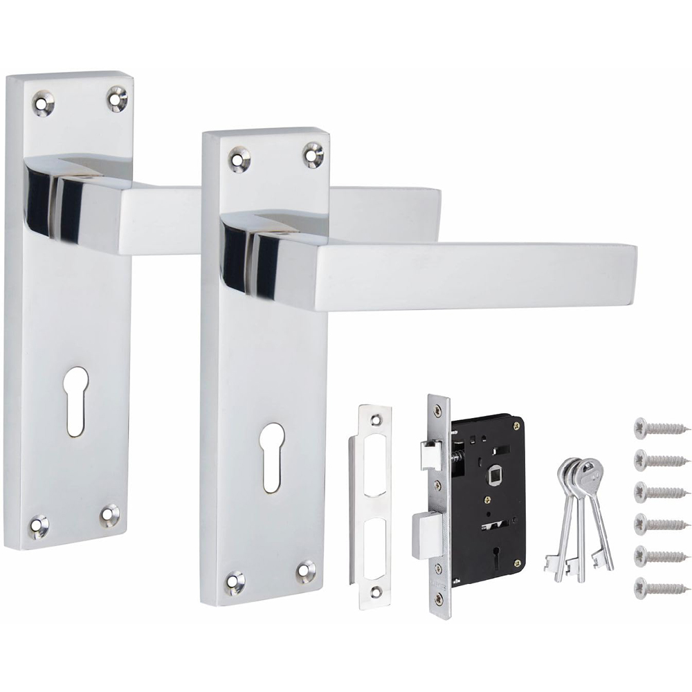 Golden Grace Polished Chrome Victorian Straight Delta 3 Lever Latch Door Handle with Hinge Image 2