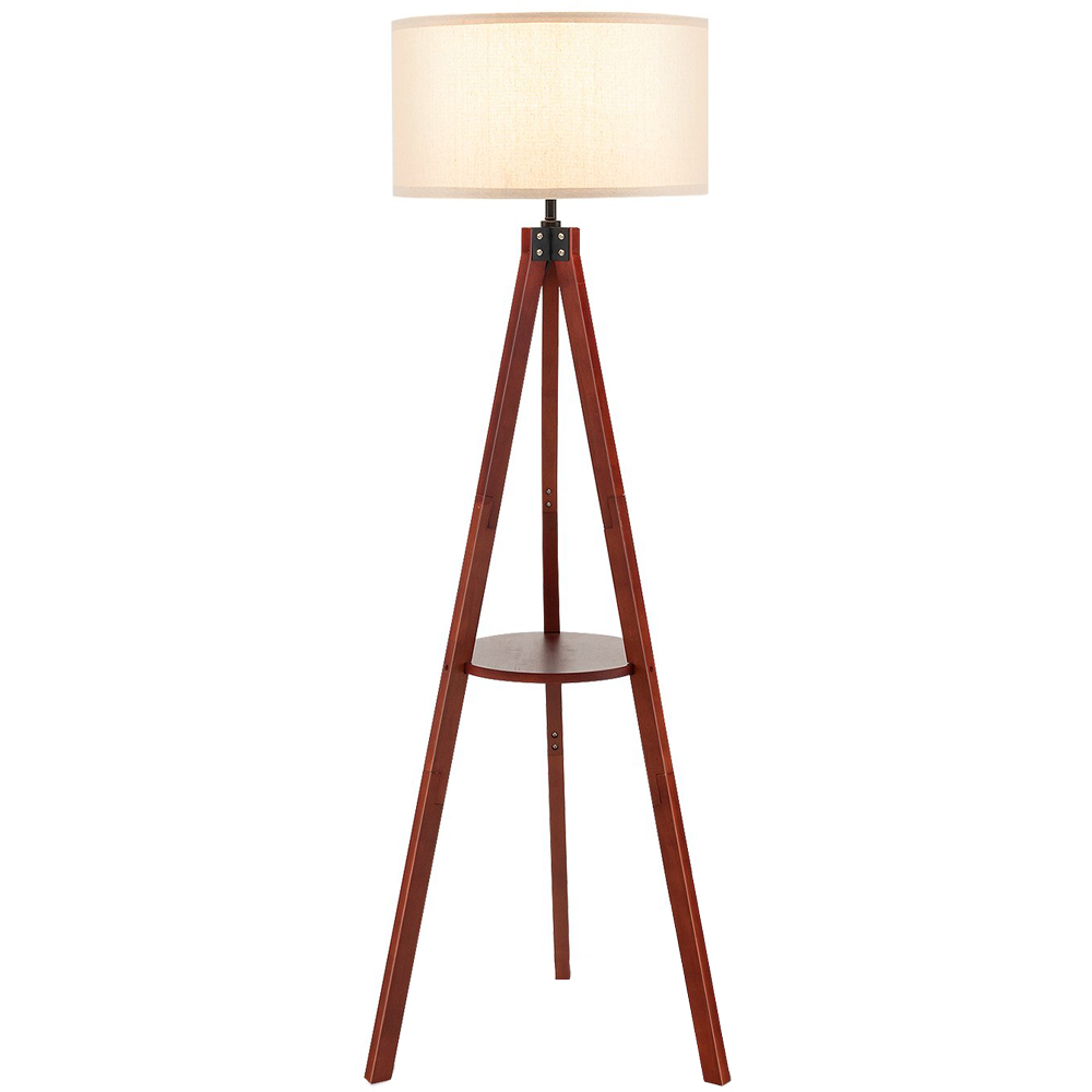 Costway Brown Tall Tripod Floor Lamp with Shelf Wilko