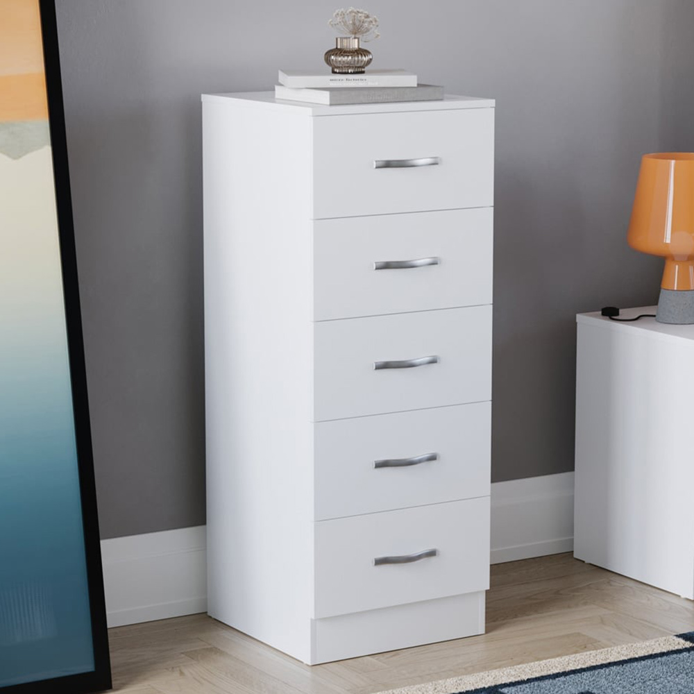 VIDA DESIGNS Riano 5 Drawer White Narrow Chest of Drawers Image 1