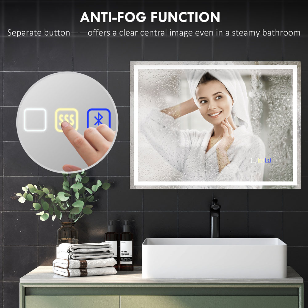 HOMCOM Bluetooth Frameless LED Bathroom Mirror with Demister Pad 60 x 80cm Image 7