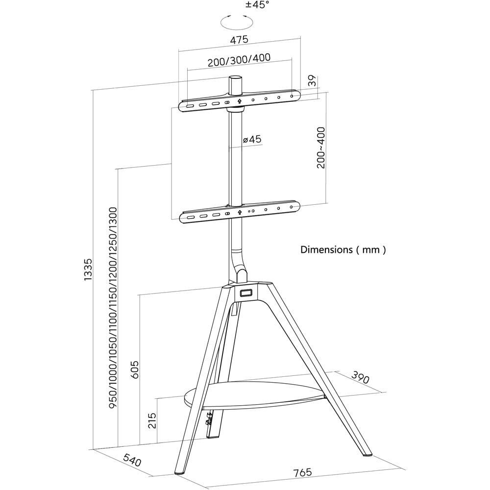 TTAP Tripod Single Shelf Light Wood Floor TV Stand Image 7