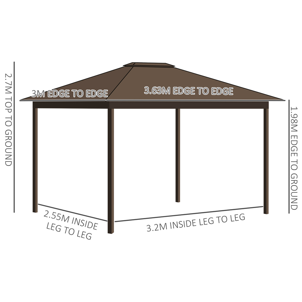 Outsunny 3.6 x 3m Brown Curtain Gazebo with Hardtop Image 6
