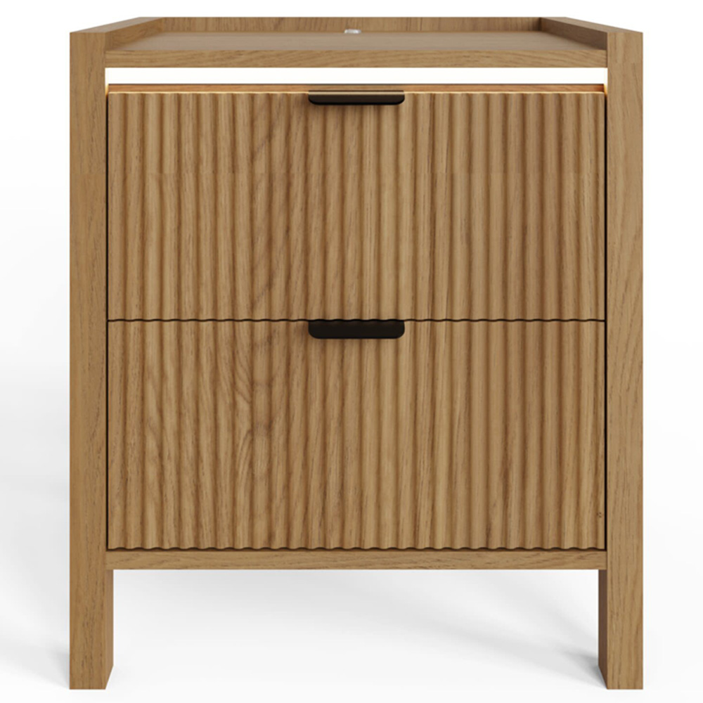 GFW Zion 2 Drawer Oak Ribbed Bedside Table with Ambient LED Image 2