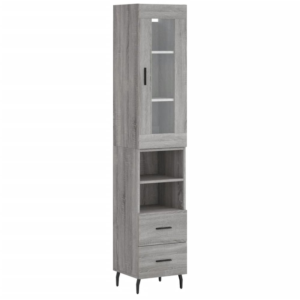 vidaXL Single Glass Door 2 Drawer 2 Shelf Grey Sonoma Highboard Image 2