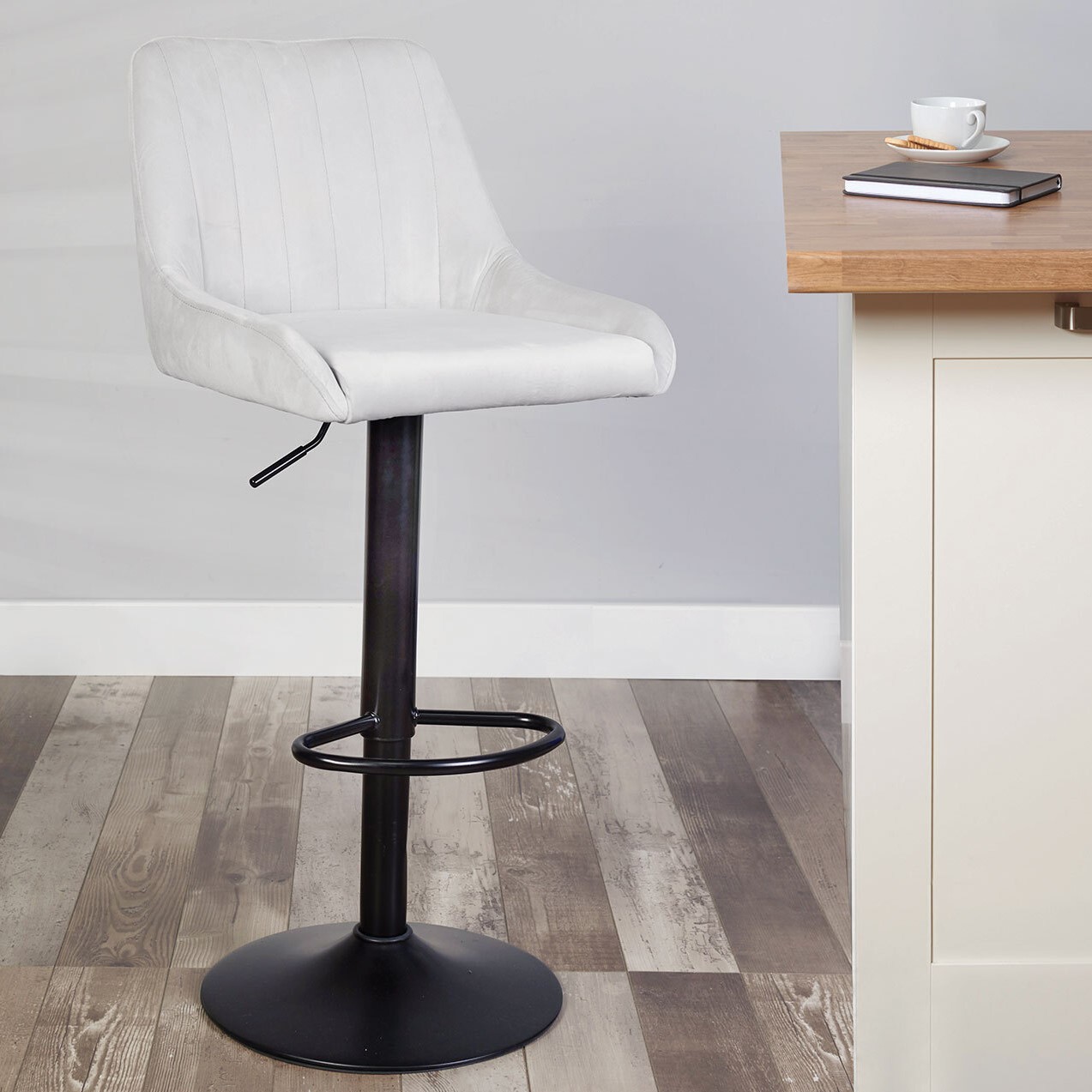 Alexis Velvet Bar Stool   - Black / Grey Image 1