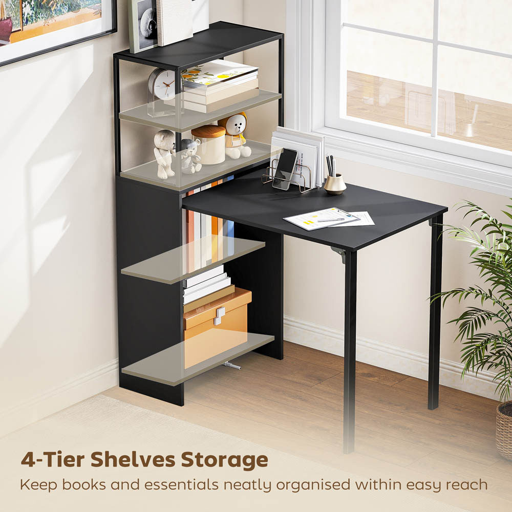Portland 5 Shelf Foldable Multifunctional Computer Desk Black Image 8
