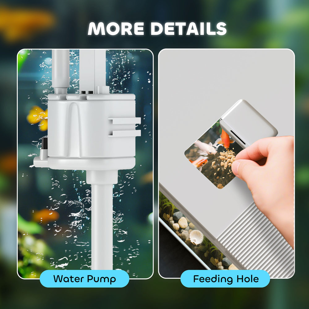 PawHut White LED Lights Small Fish Tank with Filter System and Water Pump 14L Image 7