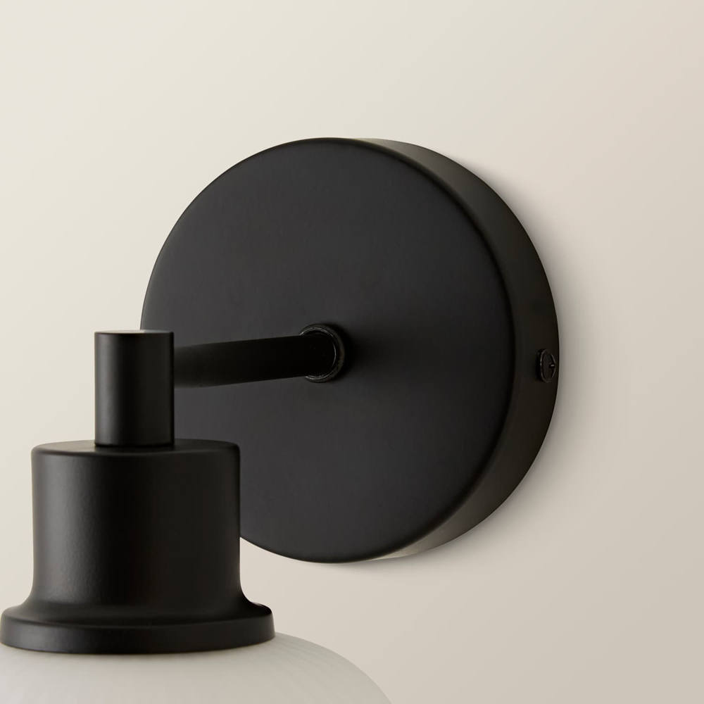 ValueLights Calpe Matte Black Ribbed Frosted Glass Shade Wall Light with Bulb Image 5