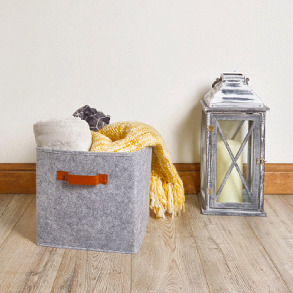 Premium Grey Felt Cube Storage Box Image 2