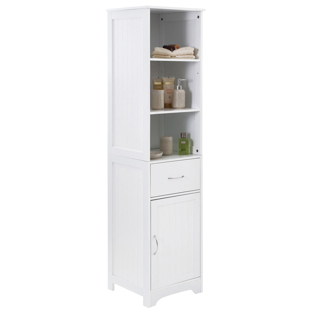 Premier Housewares Portland Single Door Single Drawer White Tall Floor Cabinet Image 3