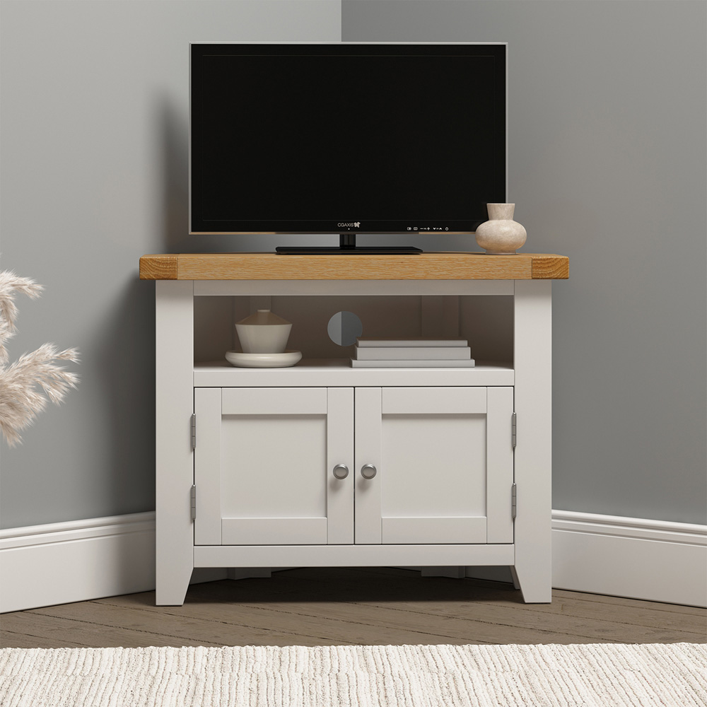 Seconique Windsor 2 Door Ivory and Oak Corner TV Unit Image 8