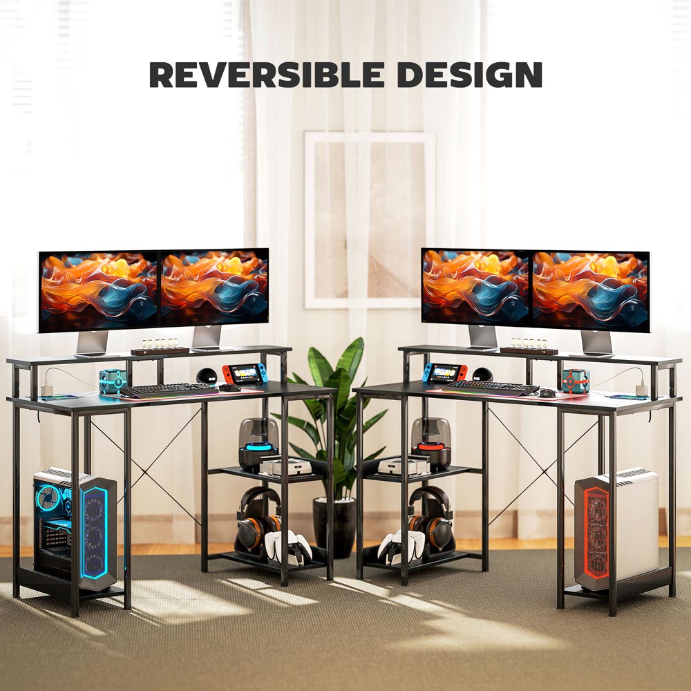 HOMCOM Black Reversible Computer Desk with Storage Image 7