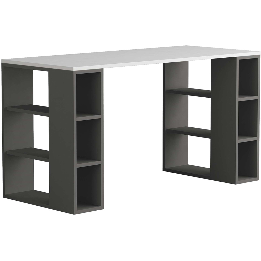 Decortie Colmar 6 Shelf Modern Desk with Bookcase White and Anthracite Image 2