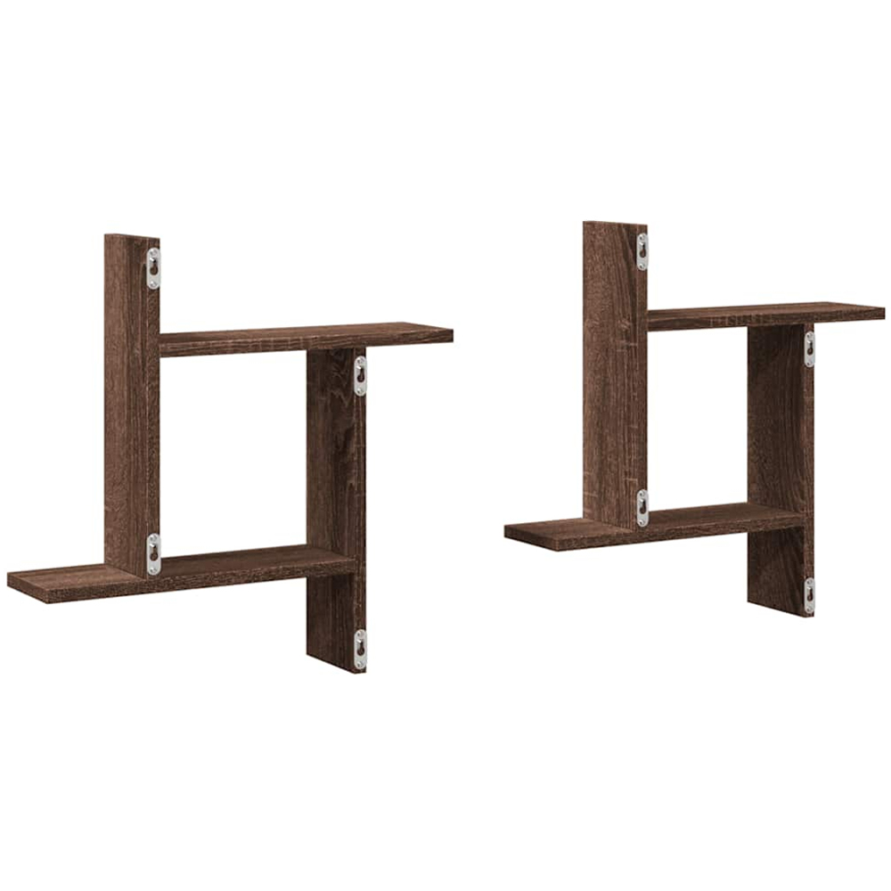 vidaXL 50 x 12 x 50cm Set of 2 Brown Oak Wall Shelf Image 6