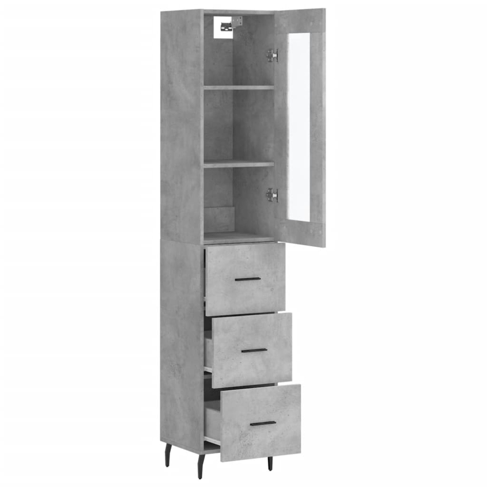 vidaXL Single Glass Door 3 Drawer Concrete Grey Highboard Image 4
