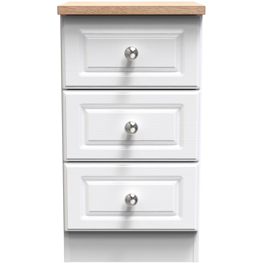 Crowndale Norfolk 3 Drawer White Ash and Bardolino Oak Bedside Table Image 2