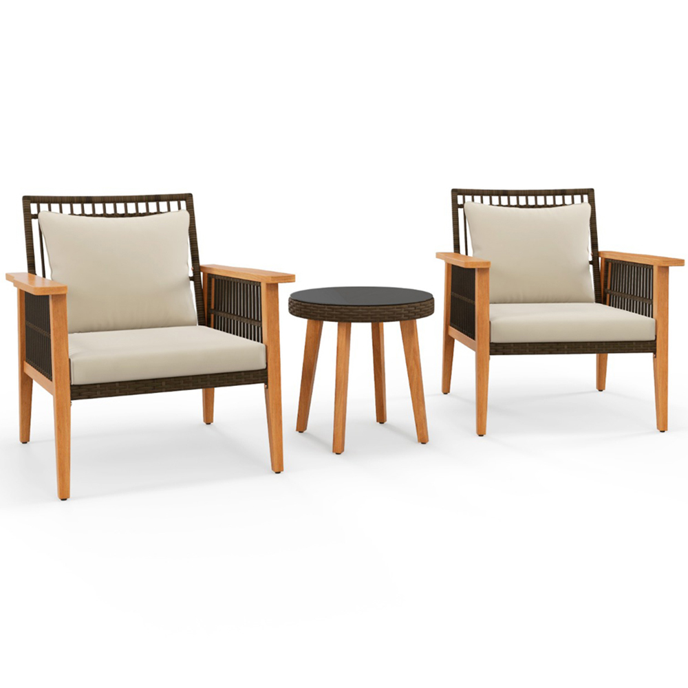 Costway 3 Seater Wicker Woven Patio Bistro Set Beige Image 2