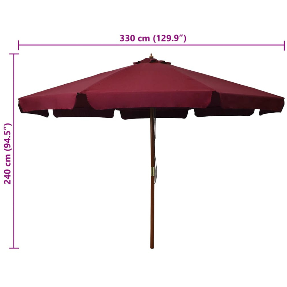 vidaXL Red Garden Parasol with Wooden Pole 3.3m Image 4