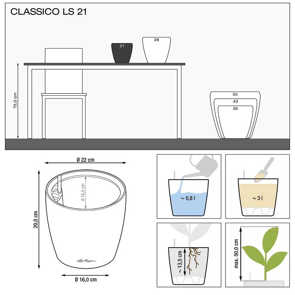 Lechuza Classico Black Polyresin Self Watering Planter 21cm 2 Pack Image 7
