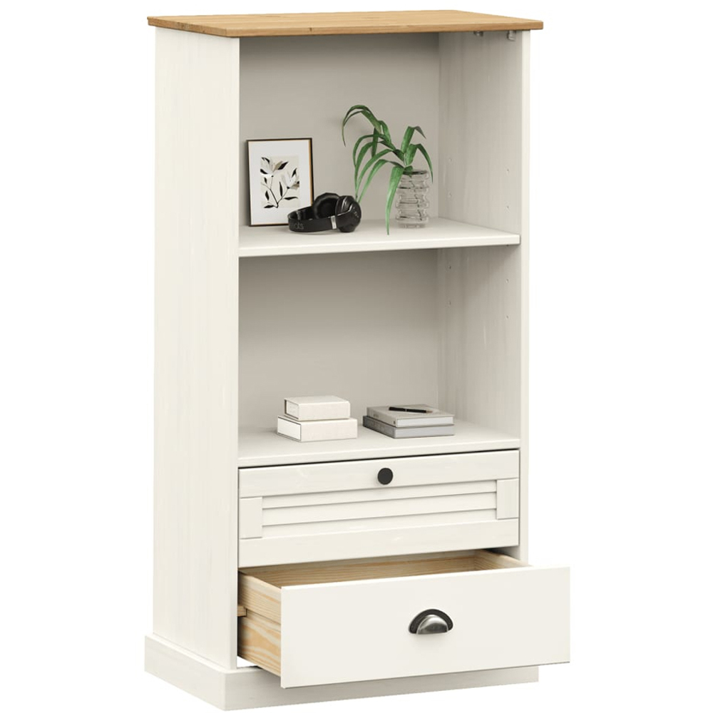 vidaXL Vigo 2 Drawer 2 Shelf White Solid Pine Wood Bookcase Image 3