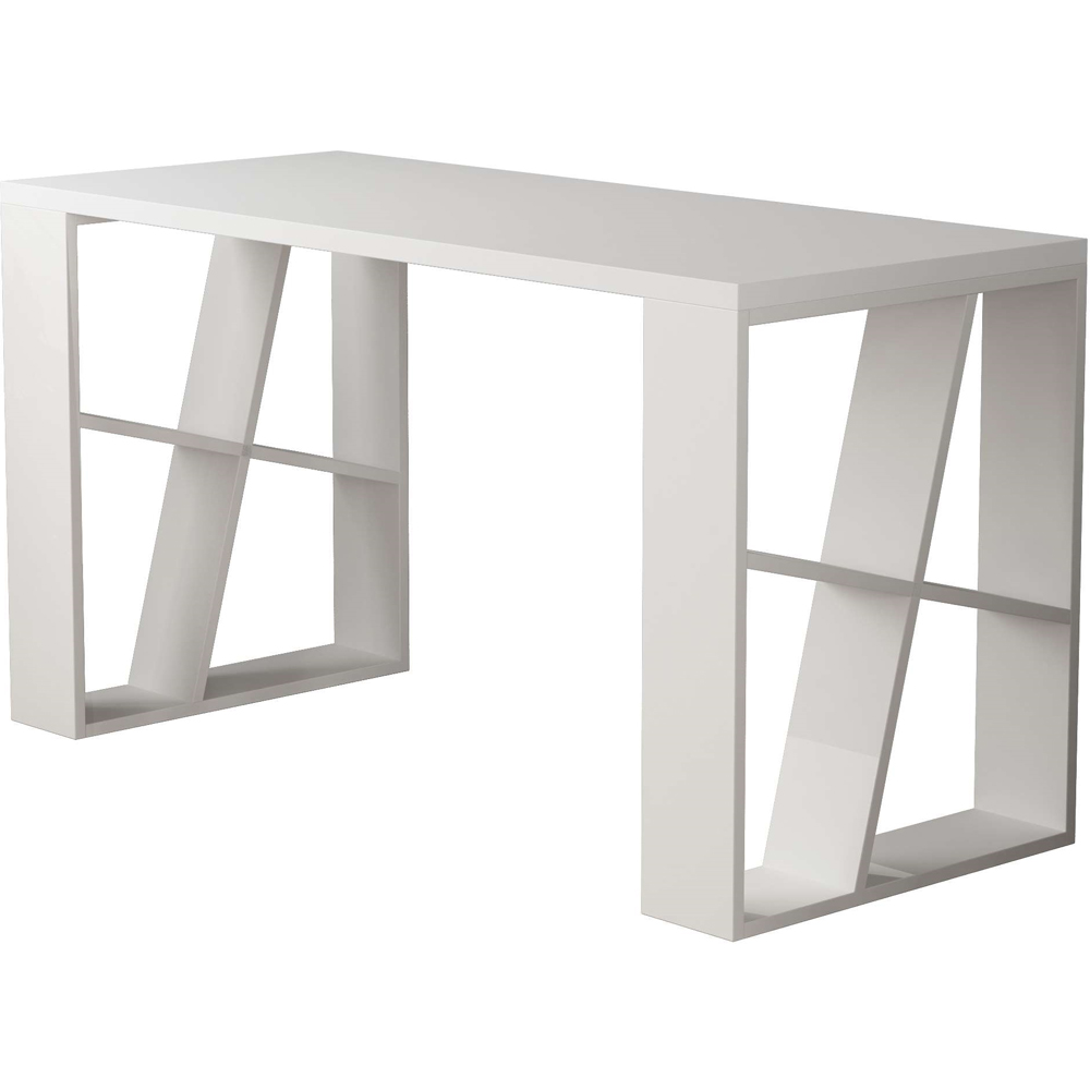 Decortie Honey White Desk with Bookshelf Legs Image 2