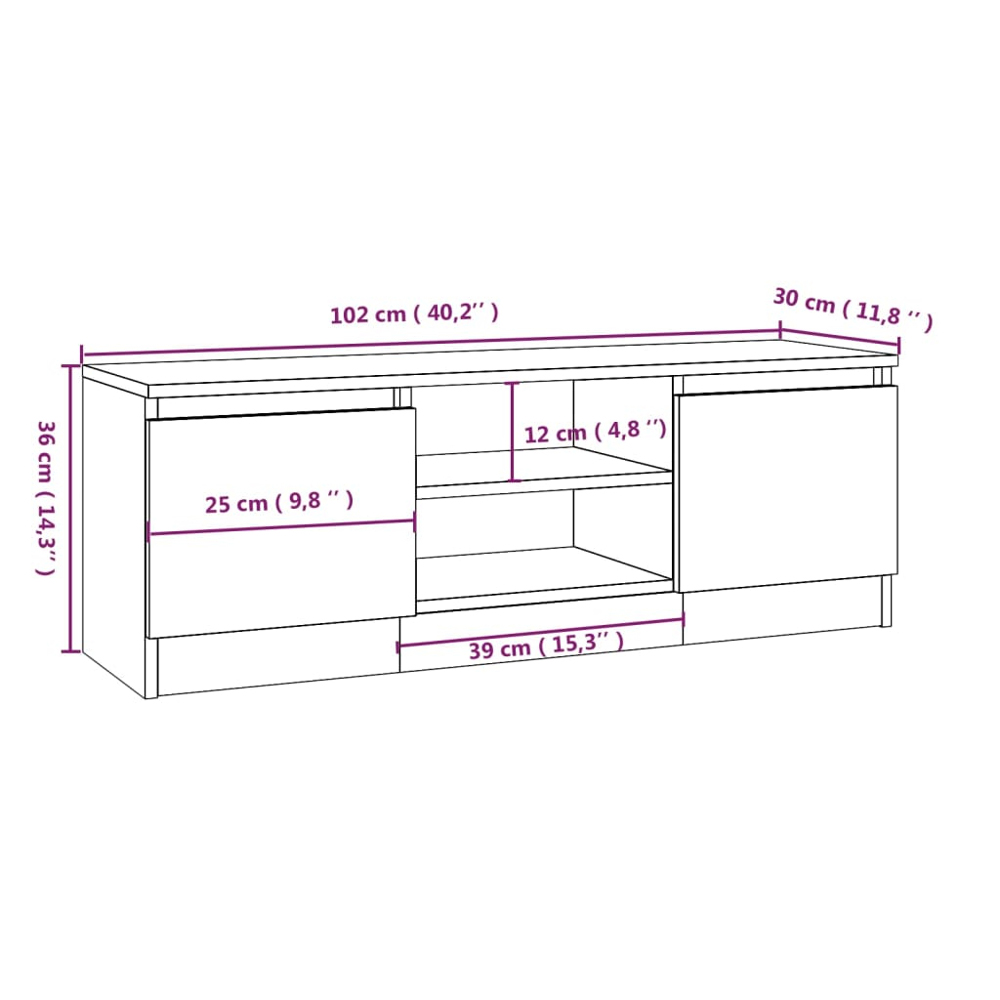 vidaXL 2 Door 2 Shelf White TV Cabinet Image 9