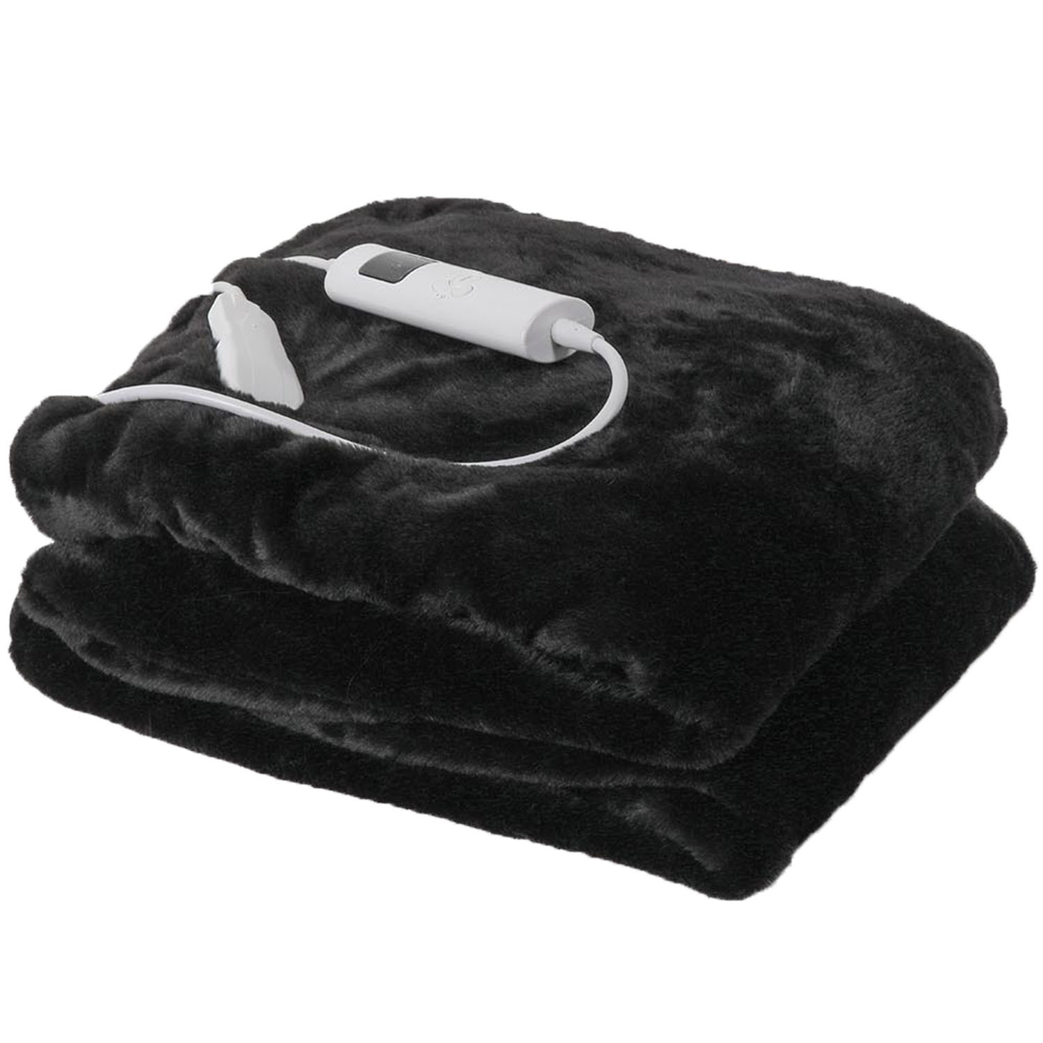 Black Faux Fur Heated Electric Blanket Image 1