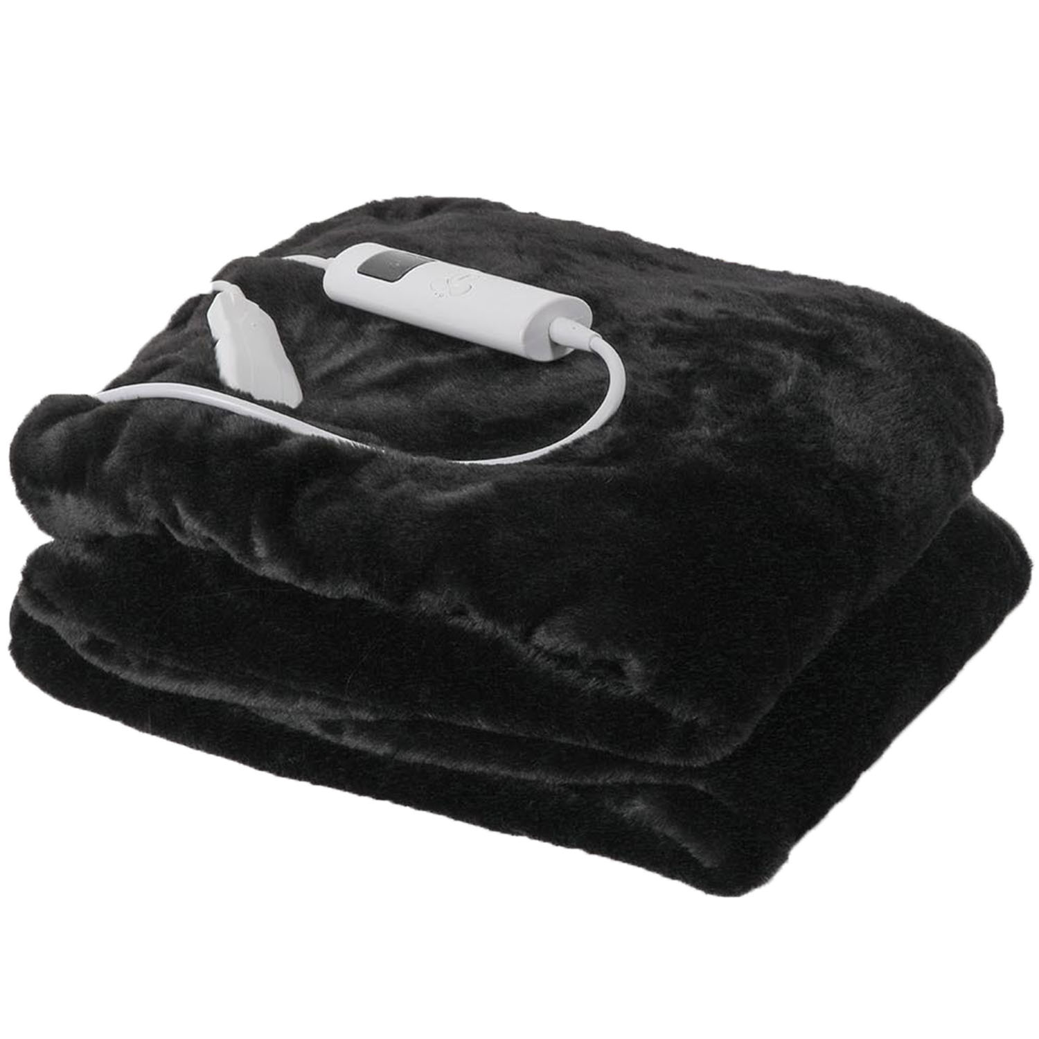 Black Faux Fur Heated Electric Blanket Wilko