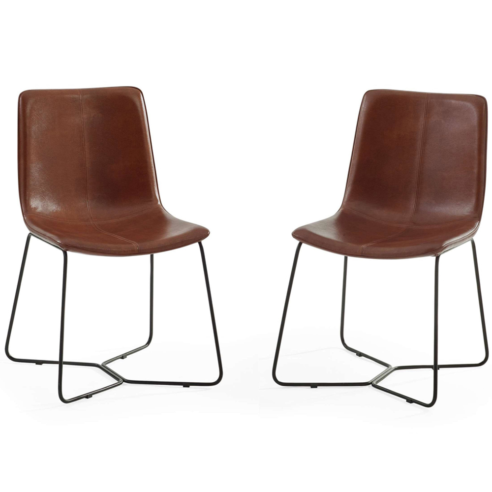Julian Bowen Joren Set of 2 Tan Brown PU Leather Dining Chair Image 2