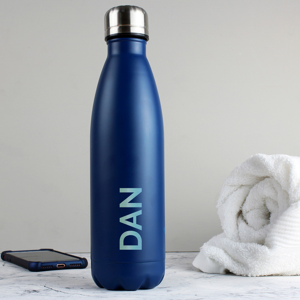 Personalised Memento Bold Name Blue Metal Insulated Drinks Bottle Image 2