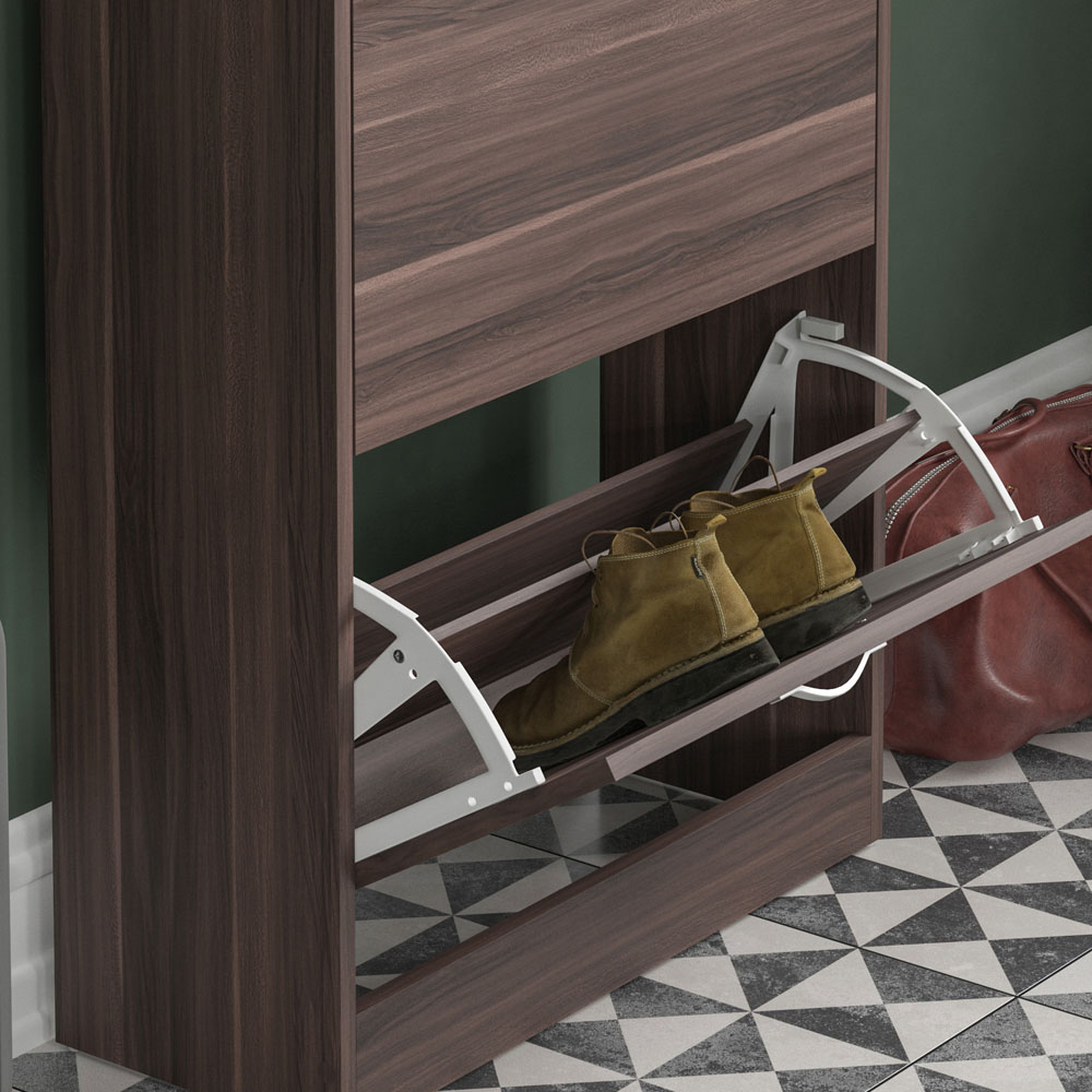 Home Vida Walnut 3-Drawer Shoe Cabinet Rack Image 4