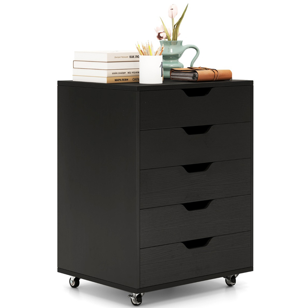 Costway 5 Drawer Black Chest of Drawers with Lockable Wheels Image 3