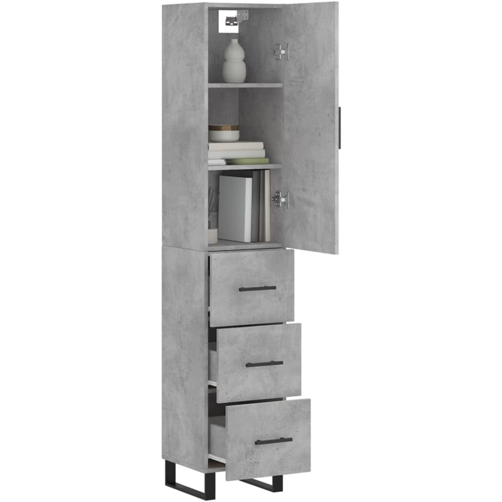 vidaXL Single Door 3 Drawer Concrete Grey Narrow Highboard Image 3