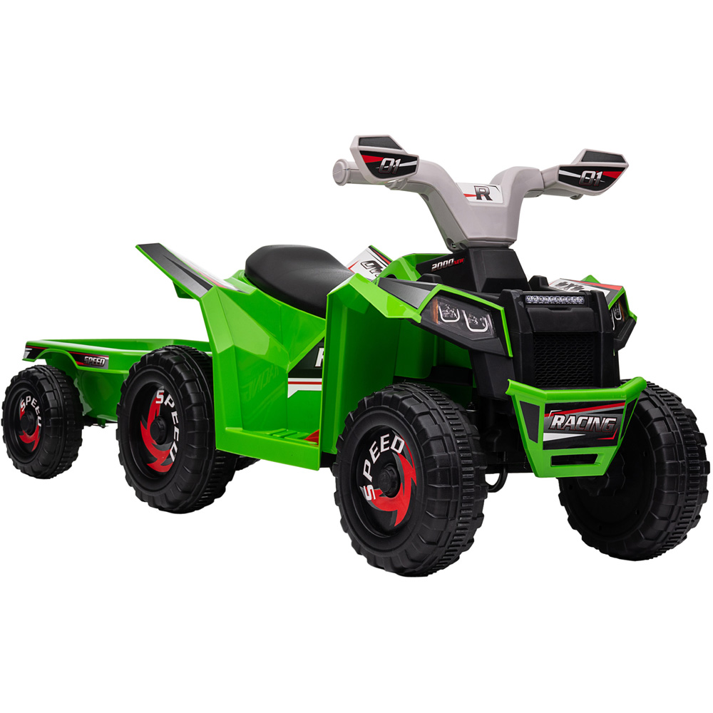 Tommy Toys Kids Ride on Electric Quad Bike Green with Back Trailer Image 1