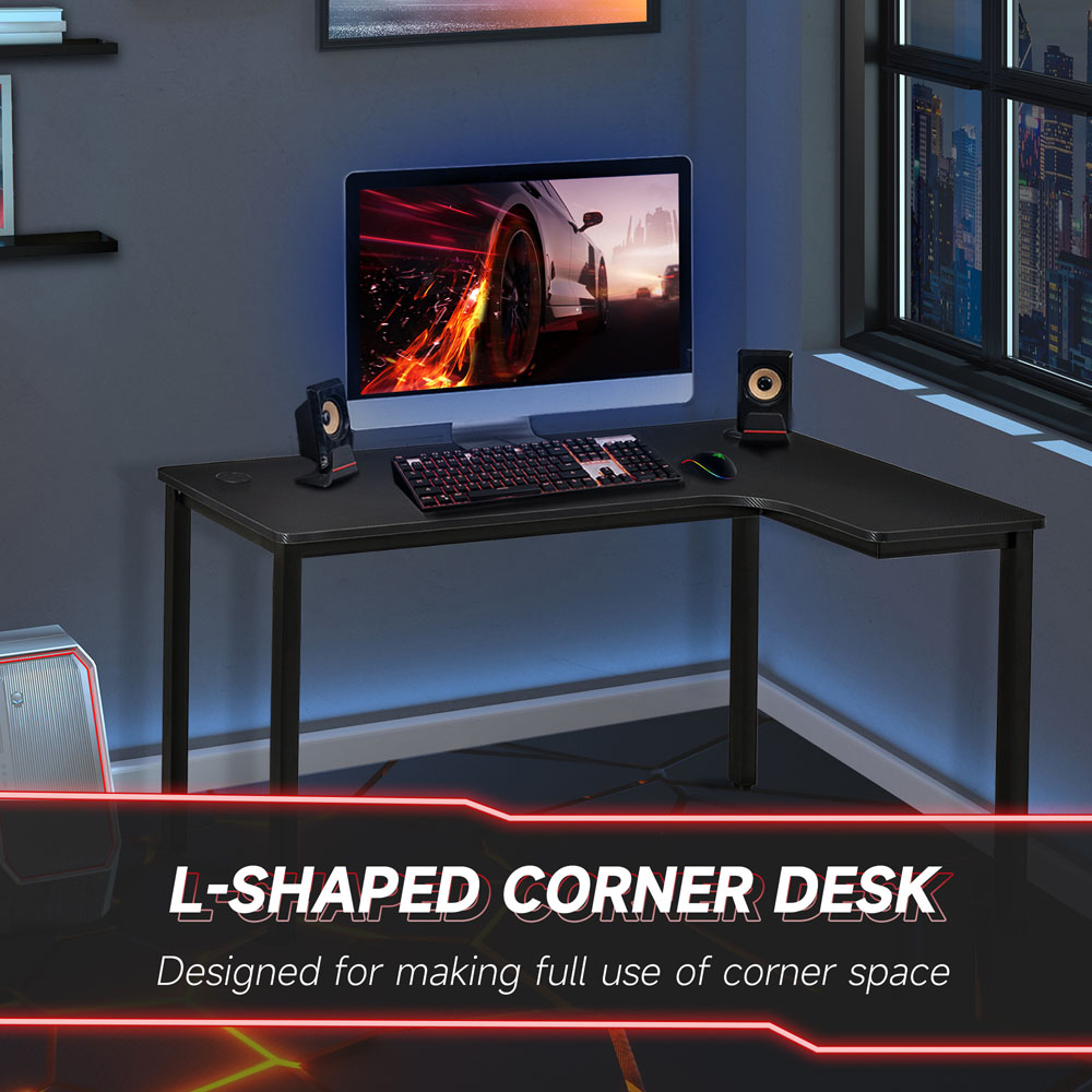 Portland L-Shaped Right Hand Gaming Corner Computer Desk Black Image 4