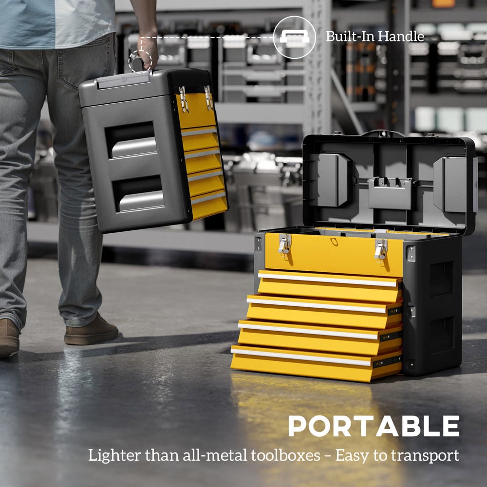 HOMCOM 4 Drawer Yellow Steel Toolbox Image 8