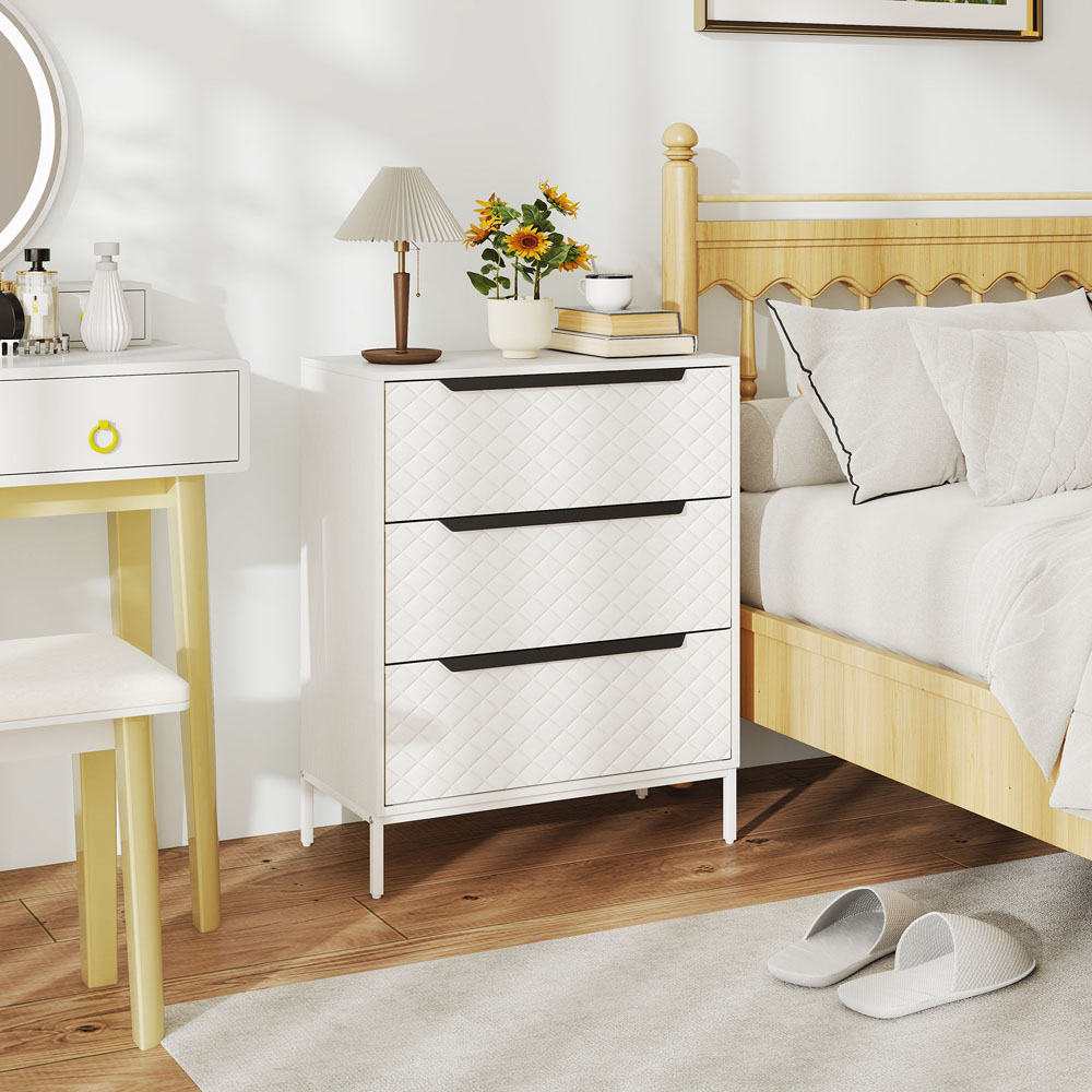 Portland 3 Fabric Drawer White Chest of Drawers Image 3