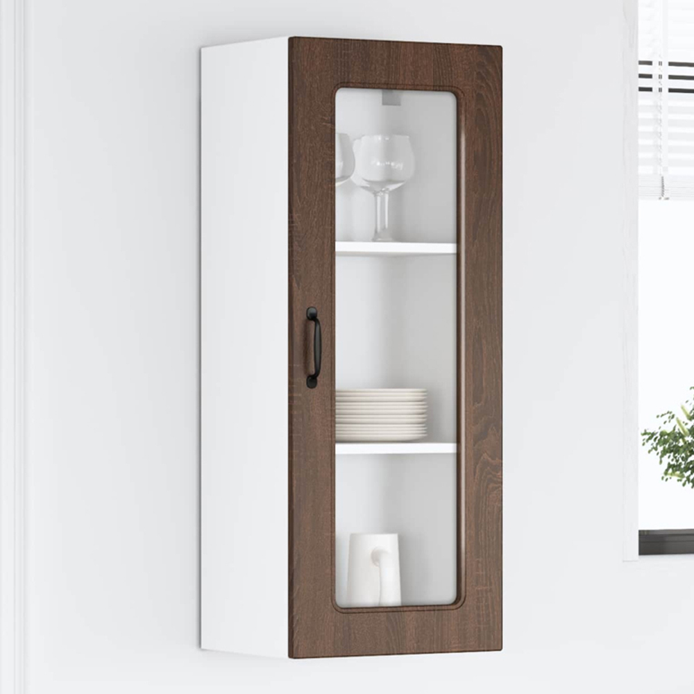 vidaXL Single Glass Door Brown Oak Kitchen Wall Cabinet Image 1