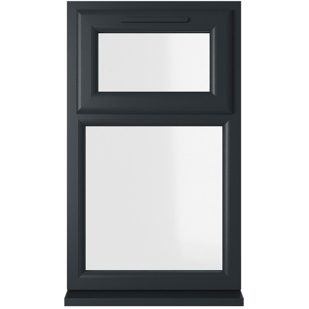 Crystal uPVC Triple Glazed Window Top Hung Over Fixed Light Grey White Clear Glass 1190x965mm Image 1