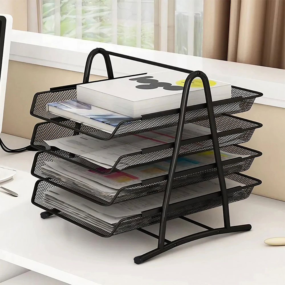 Living and Home 4 Tier Black Metal File Holder Tray Rack Image 6