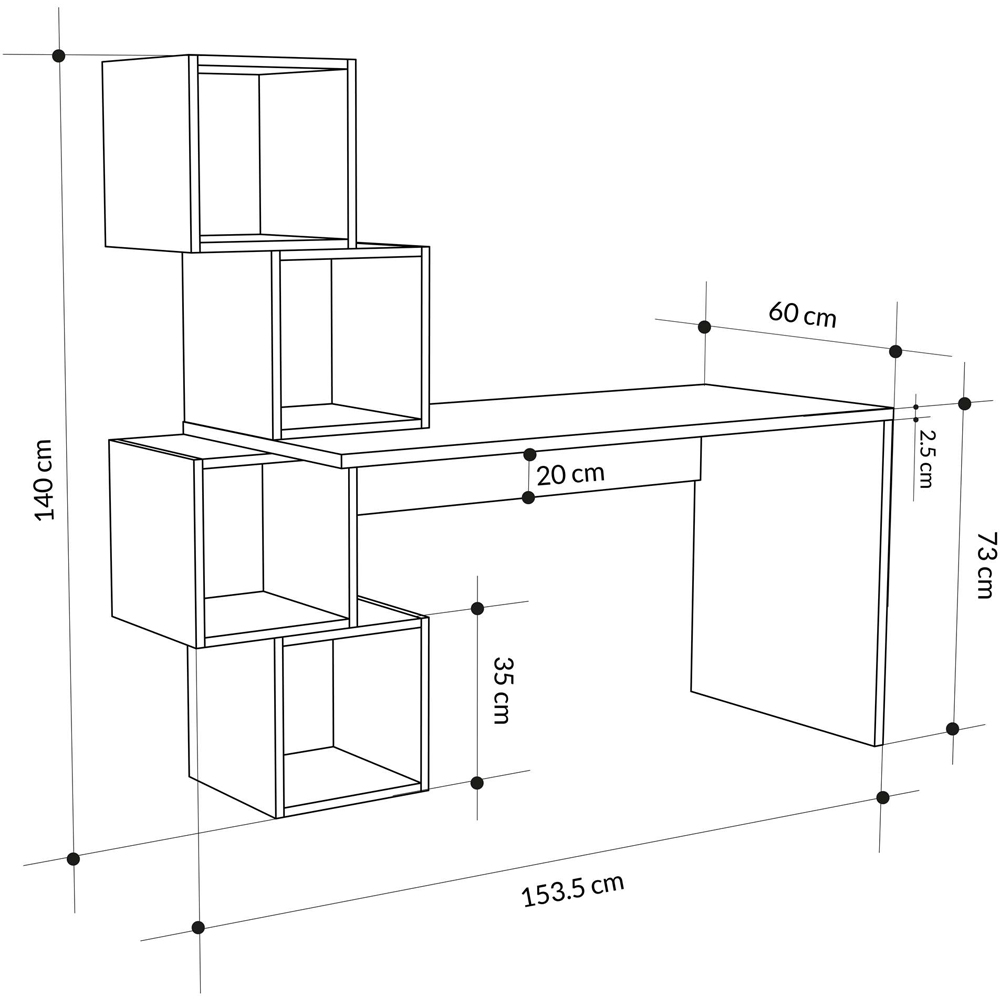 Decortie Balance White and Oak Desk with Shelves Image 6