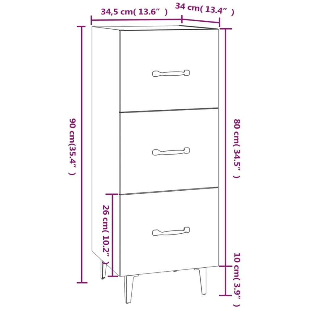 vidaXL 3 Drawer Sonoma Oak Sideboard Image 9