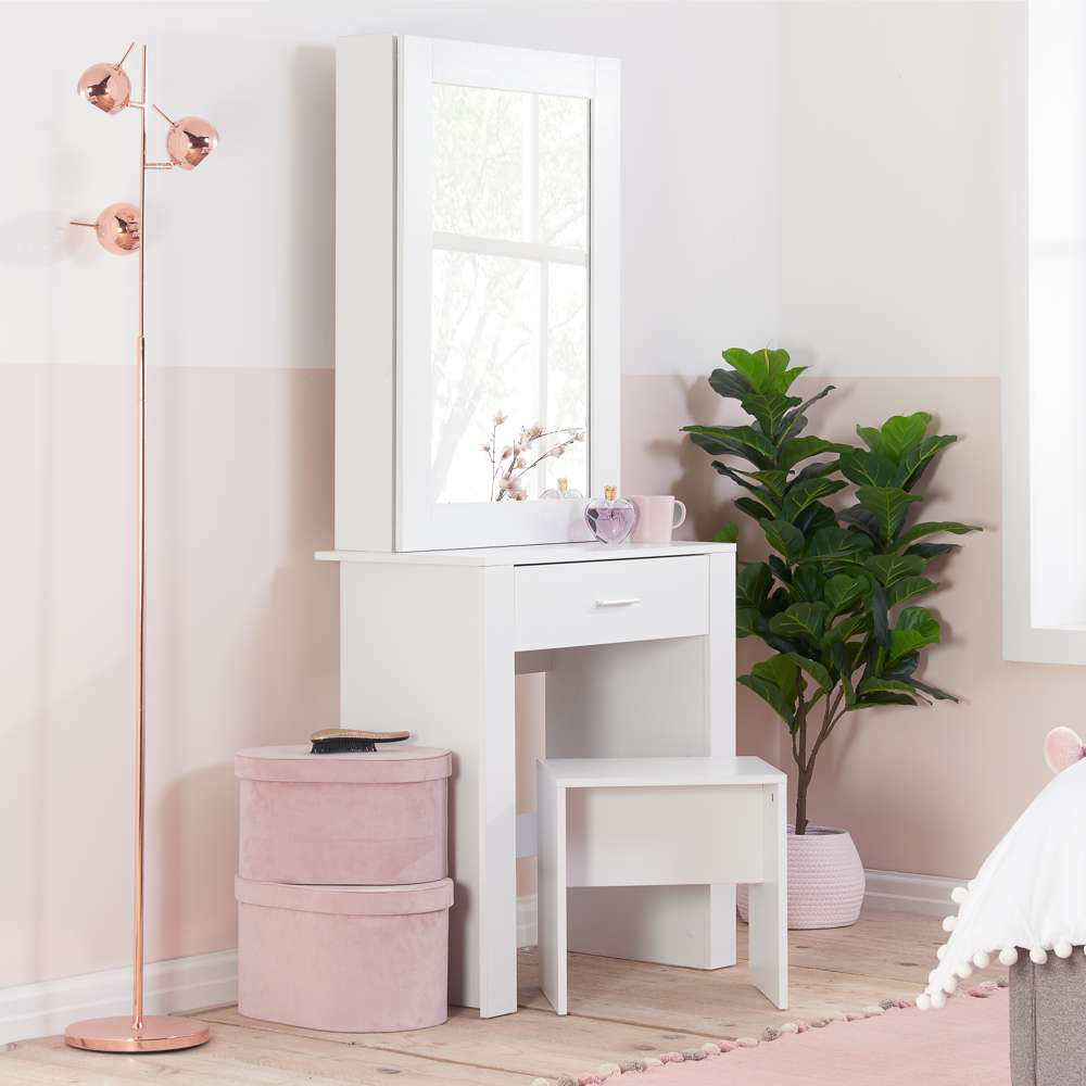 Evelyn Single Drawer White Dressing Table Set with Sliding Mirror Image 7