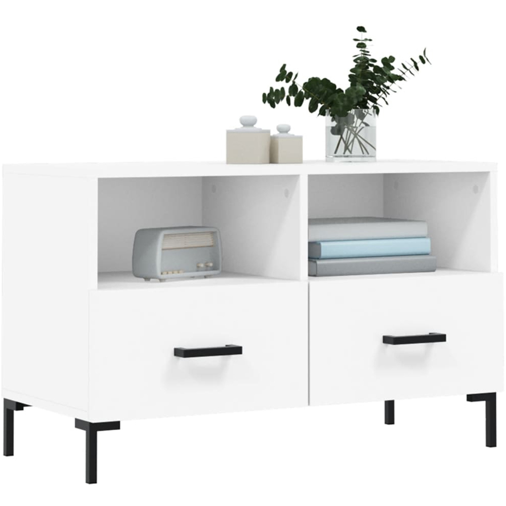 vidaXL 2 Drawer 2 Shelf White TV Cabinet Image 3