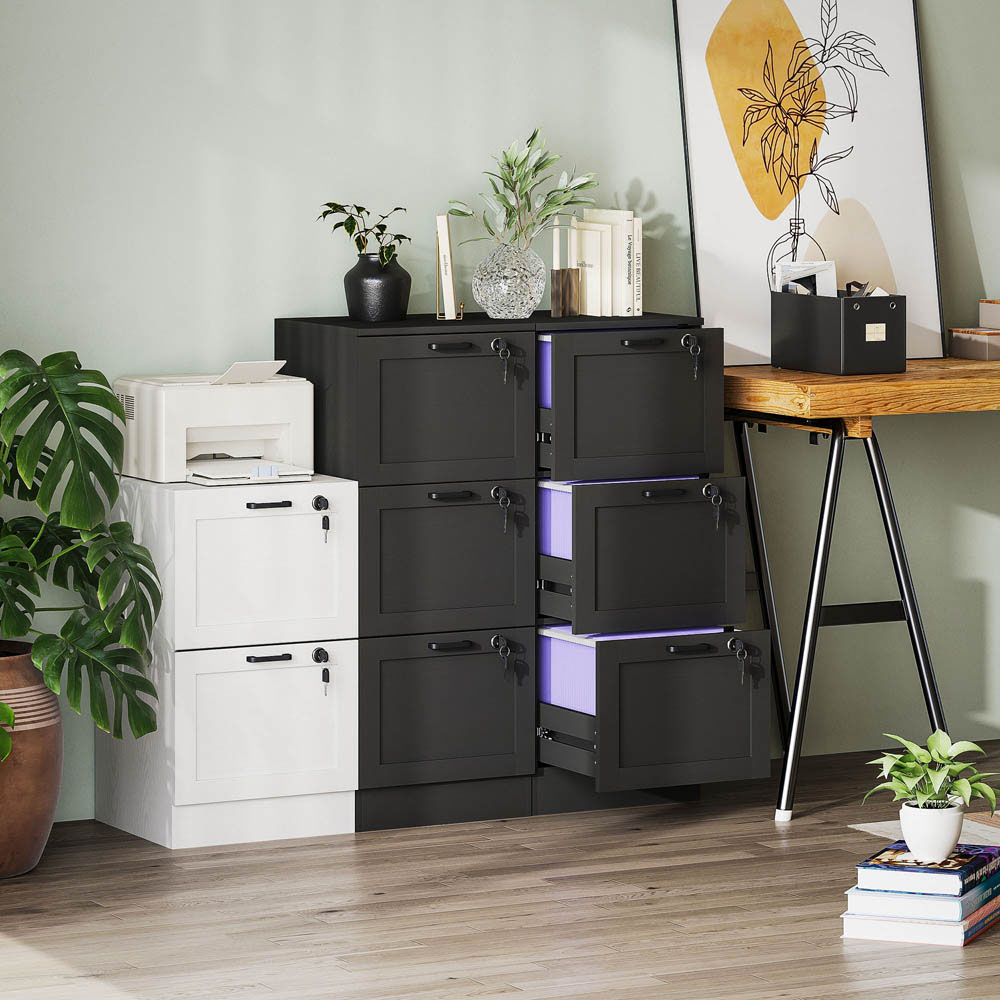Portland 3 Drawer Black Lockable Filing Cabinet with Keys Image 3