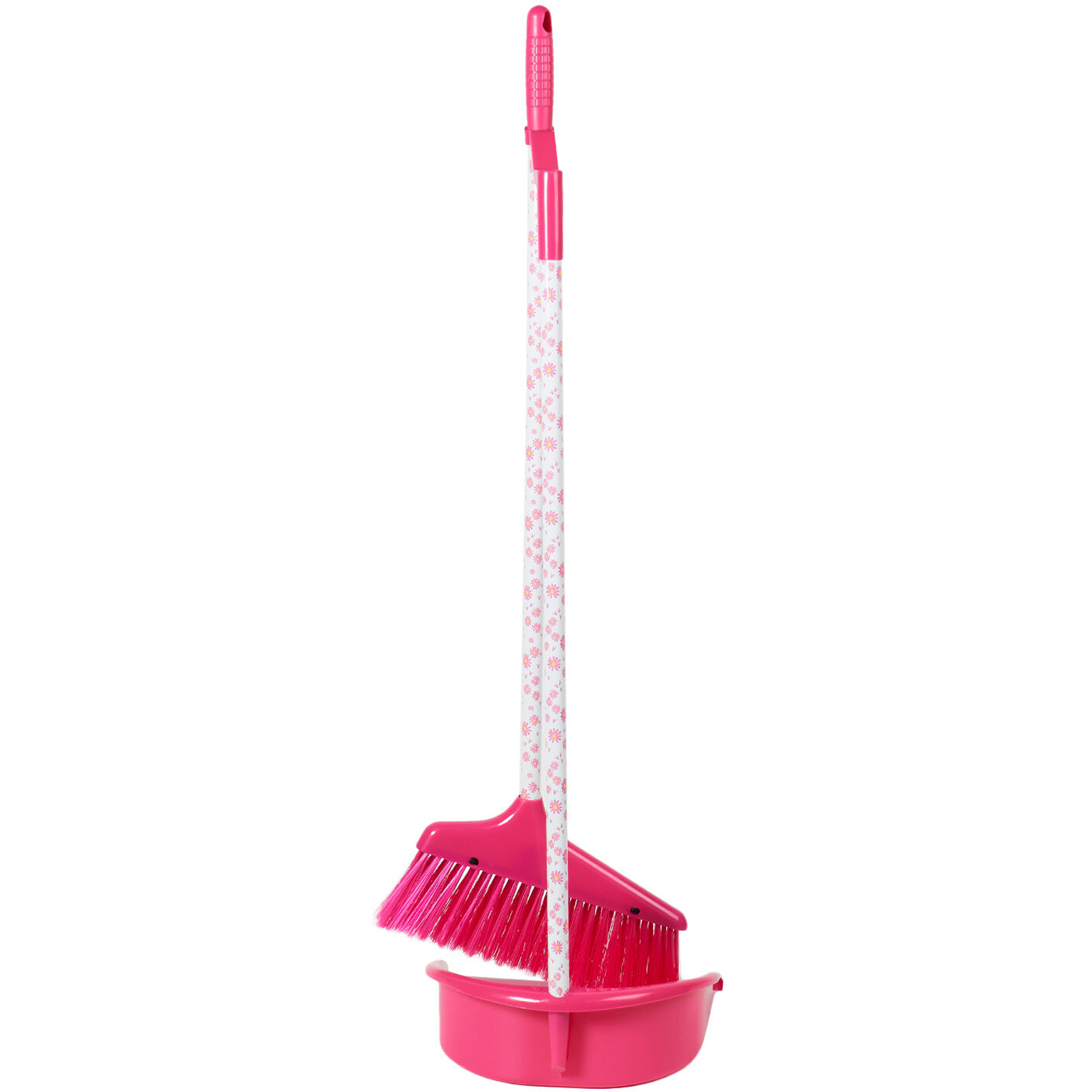 Daisy Pink Broom with Long Handle and Dustpan Image 3