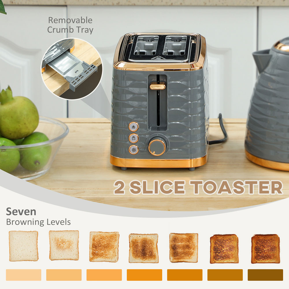HOMCOM 800-162V71GY Grey 1.7L Rapid Boil Kettle and 2 Slice Toaster Set Image 5