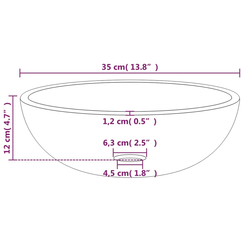 vidaXL Frosted Tempered Glass Round Wash Basin 120 x 350mm Image 4